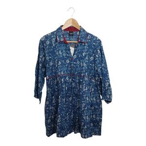 Soch Women's Size 2XL Tunic Blouse Blue With Red Accents Lagenlook